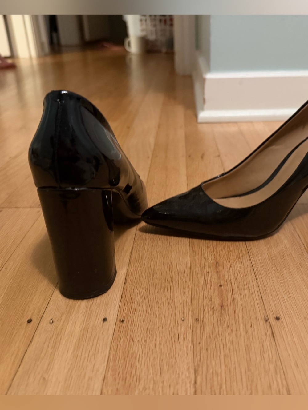 Banana Republic Black Patent Pointed-Toe Block Heel Pumps